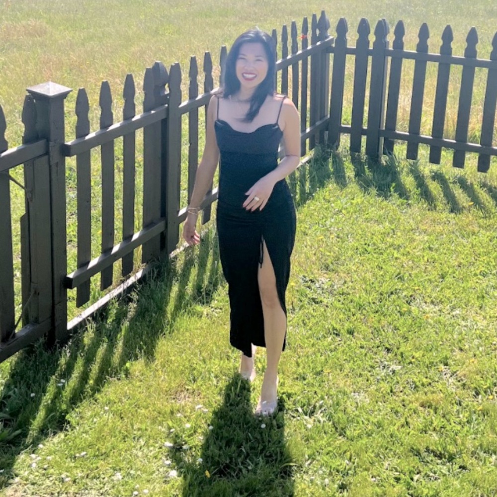 Zara draped midi black dress with corset/cowl top adjustable high slit sz XS